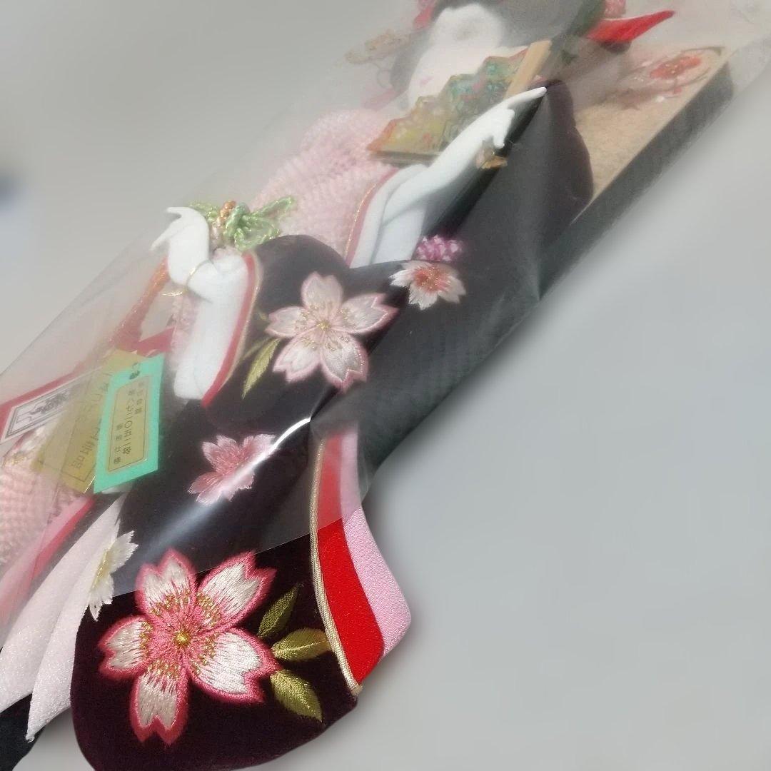 正絹♪ 桜×黒色〈48cm 匠一好作 押絵羽子板〉本つげかんざし 本仕立 飾り台