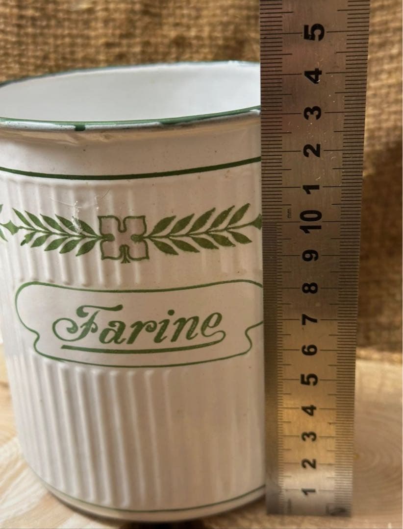 フランスヴィンテージ BB社 ホーローキャニスター　ローレルリース柄