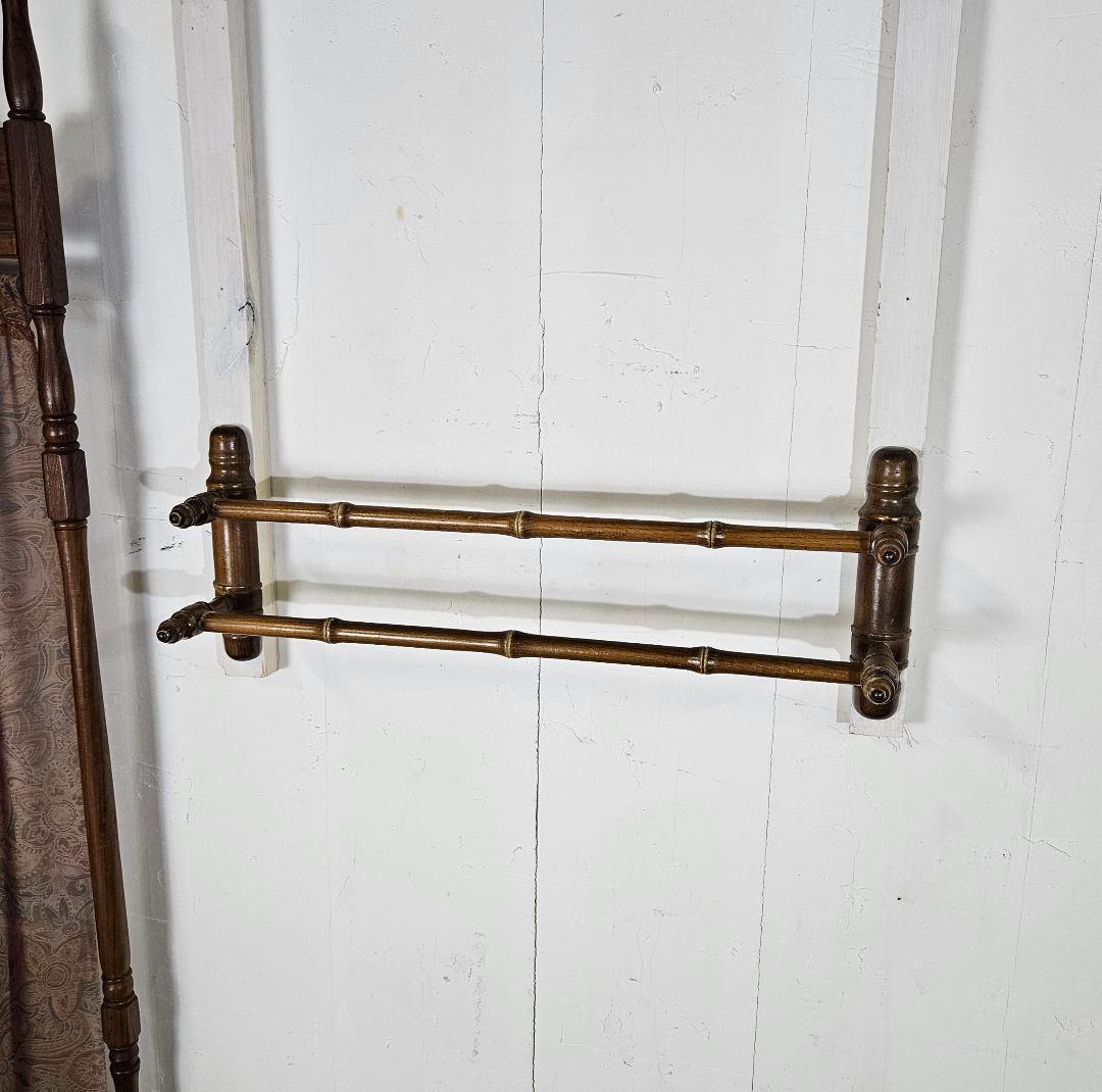 フランス アンティーク 木製 2連 タオルハンガー バンブーモチーフ ウッド