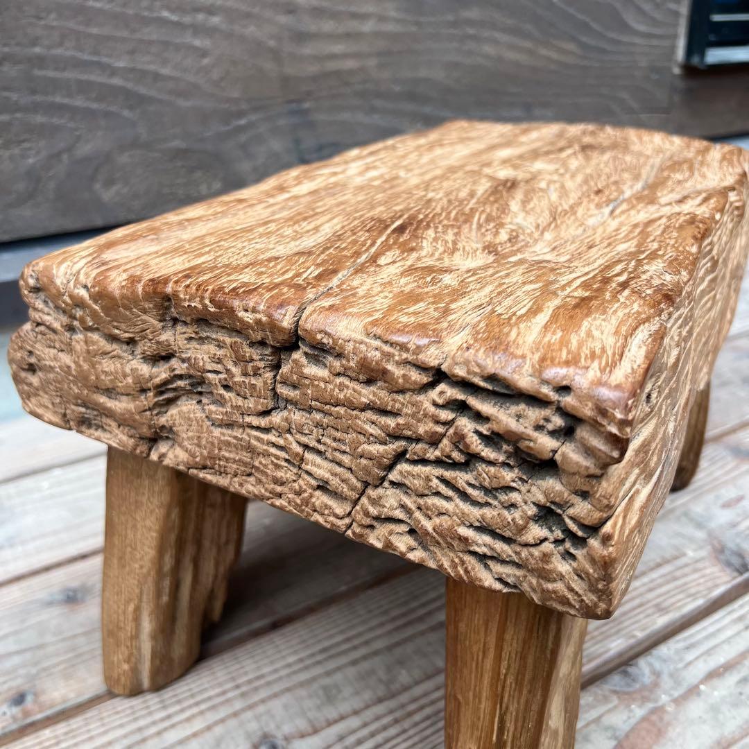極厚 希少木材 オールドチークのスツール 49.5cm 腰掛け 踏み台 飾り台