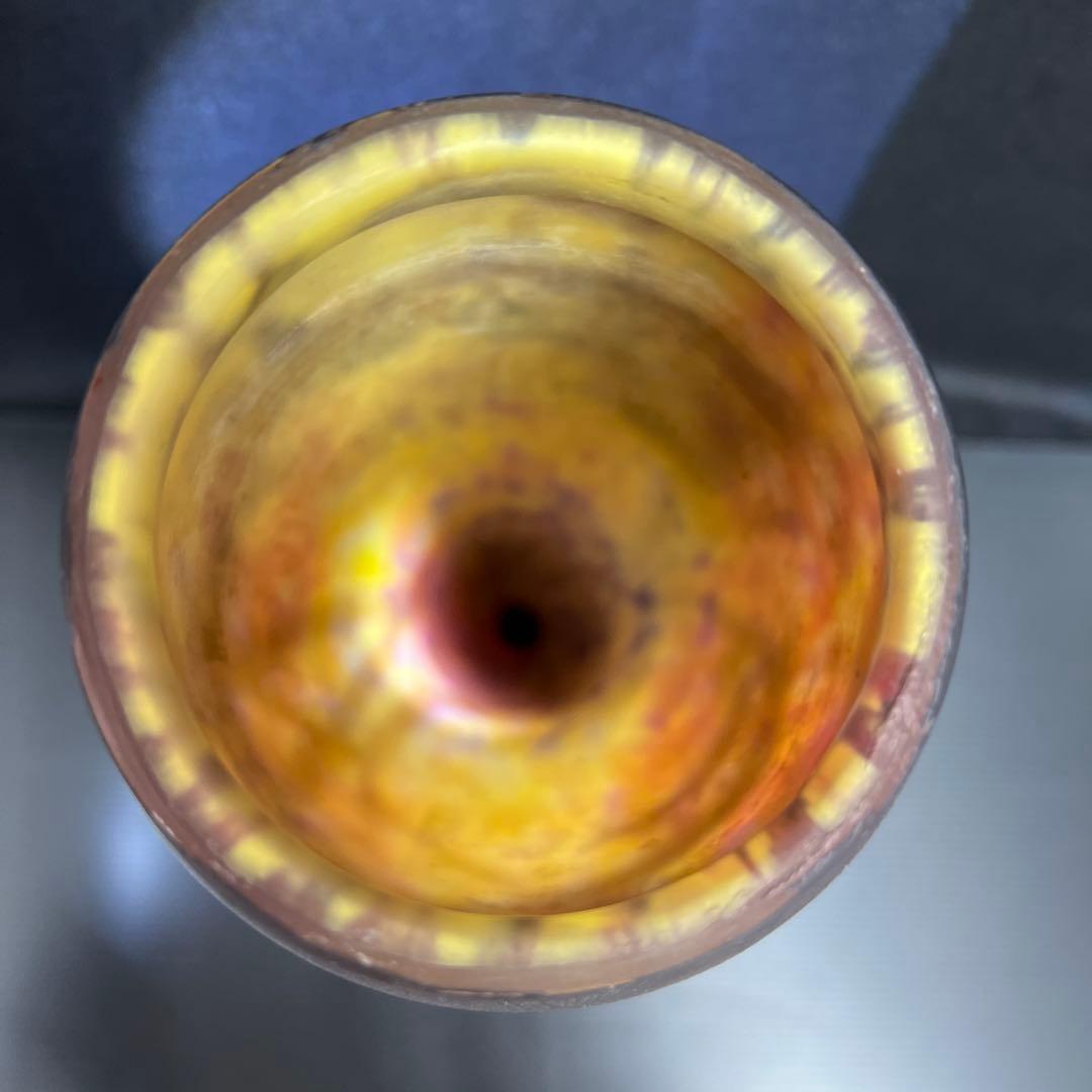 19世紀　ドーム・ナンシー　在銘　異色ガラス溶込酸化腐食彫花入　高さ約35.5㎝