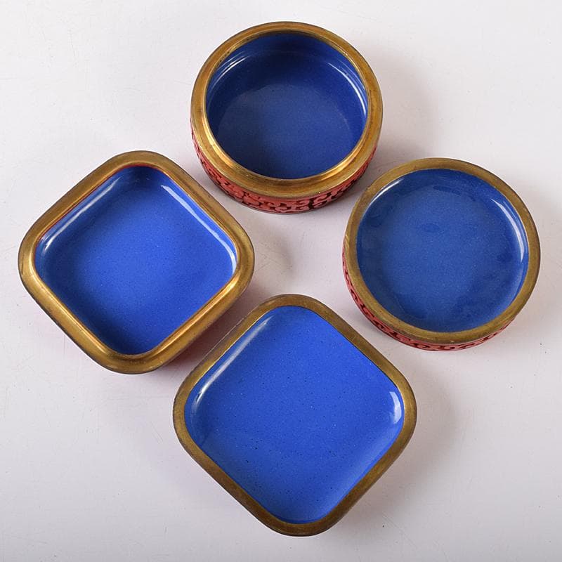 中国　剔紅　堆朱　内七宝　花文　香合　2点まとめて　D　R8207