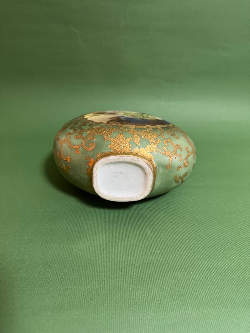 希少 オールドノリタケ 画帖 草花紋 両手付丸型花瓶 メイプルリーフ