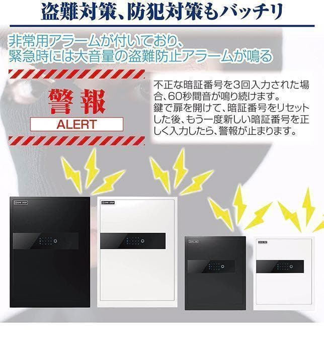 電子金庫 タッチパネル 指紋認証 アラーム機能付き 壁付け対応(45cm：白)