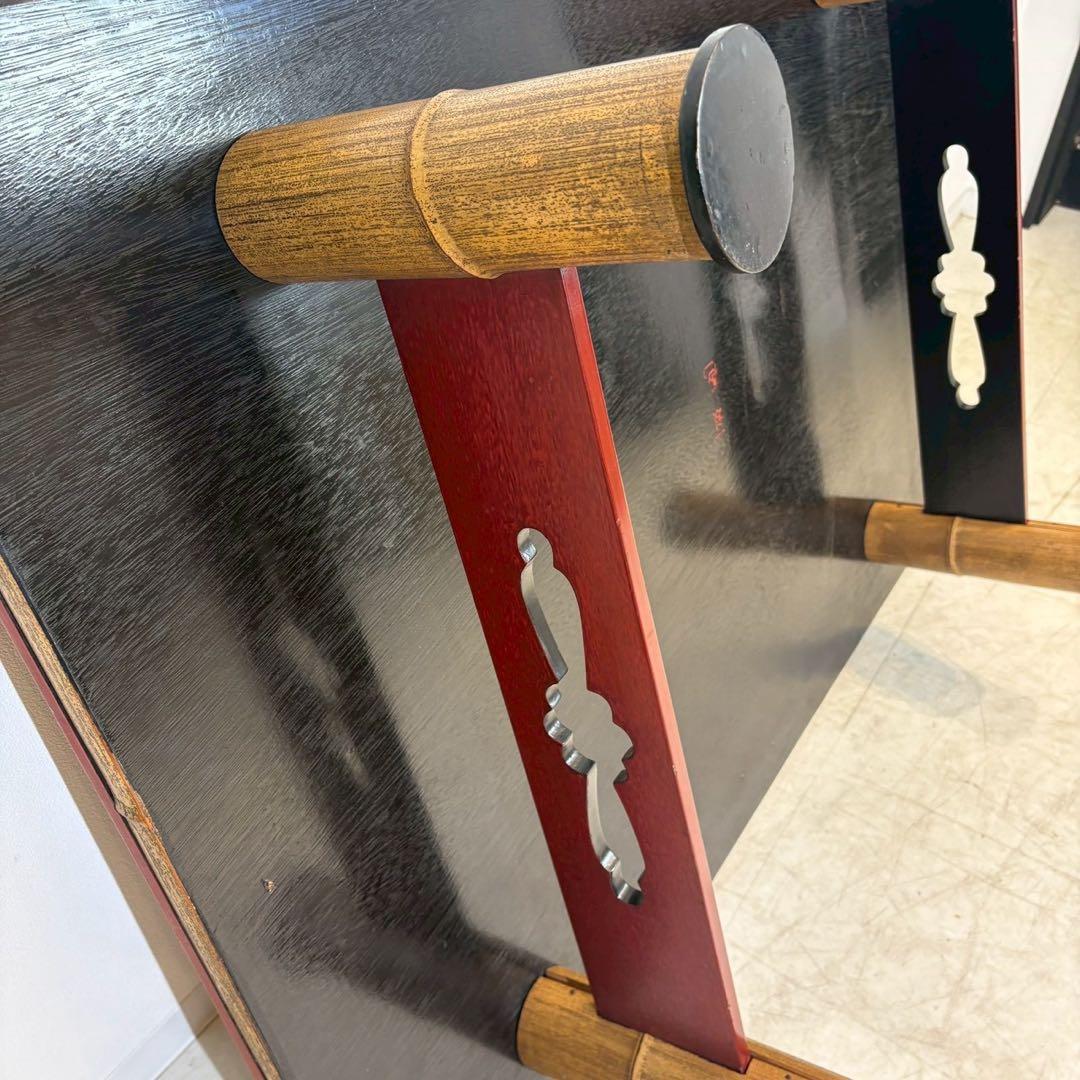 ローテーブル ちゃぶ台　茶室　赤天板　竹脚　和室　ローテーブル