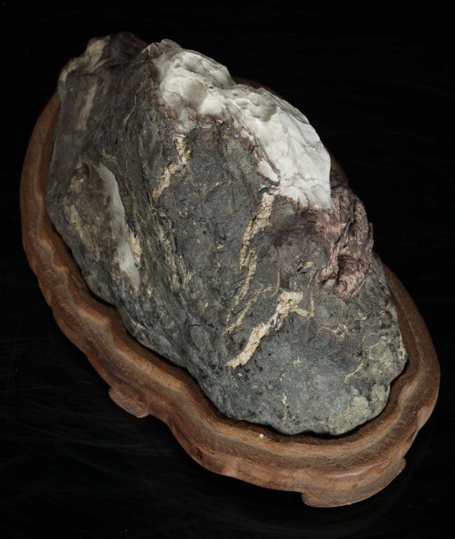 山景石 遠山 雪山景 観賞石 台座付 2.3kg 水石 自然石 盆景 盆石 飾石