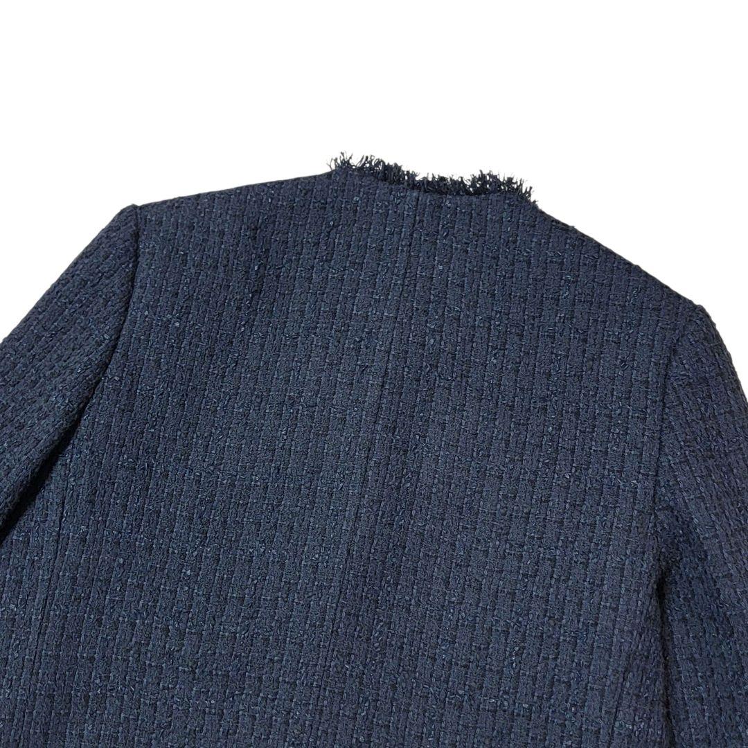 ほぼ未使用 プラステ PLST ノーカラーツイードジャケット M 紺