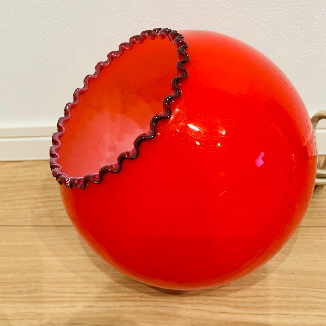 昭和レトロ レッドガラスシェード 赤 フリル ランプシェード レトロポップ