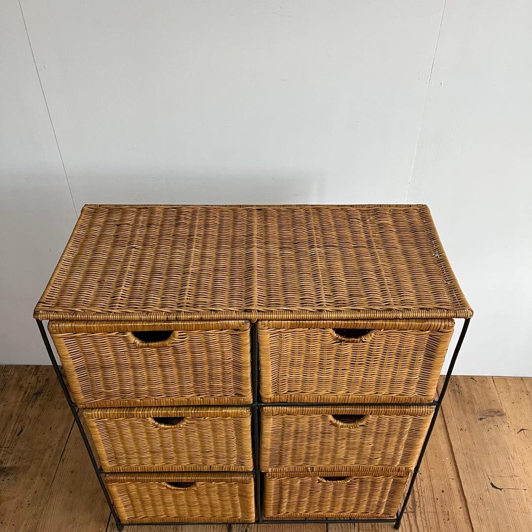 ラタン ランドリー チェスト 棚 アイアンフレーム