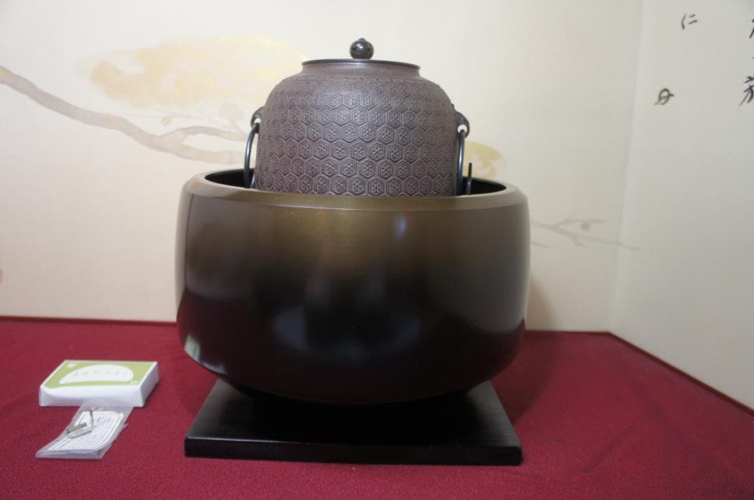 ☆唐銅面取風炉 在銘 棗釜 釜環 電熱器 他フルセット送料込み