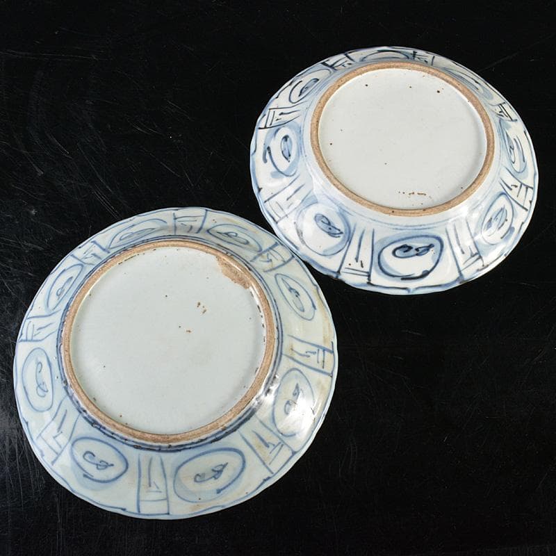 中国　青花　魚藻文　神獣文　鉢　皿　一對　M　R6200