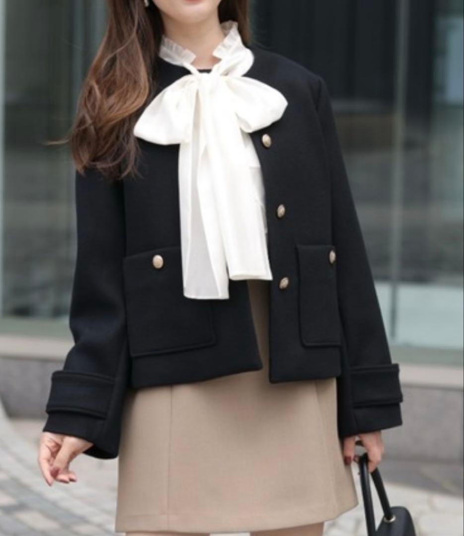 アプワイザーリッシェ　ノーカラーショートコート　2 黒　ジャケット　未使用　金釦