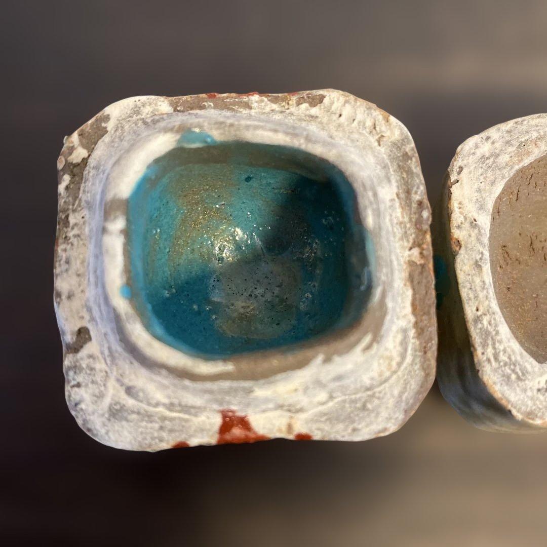 【週末限定価格】民藝　壺屋焼　やちむん　小橋川仁王　赤絵　緑釉点文　香合