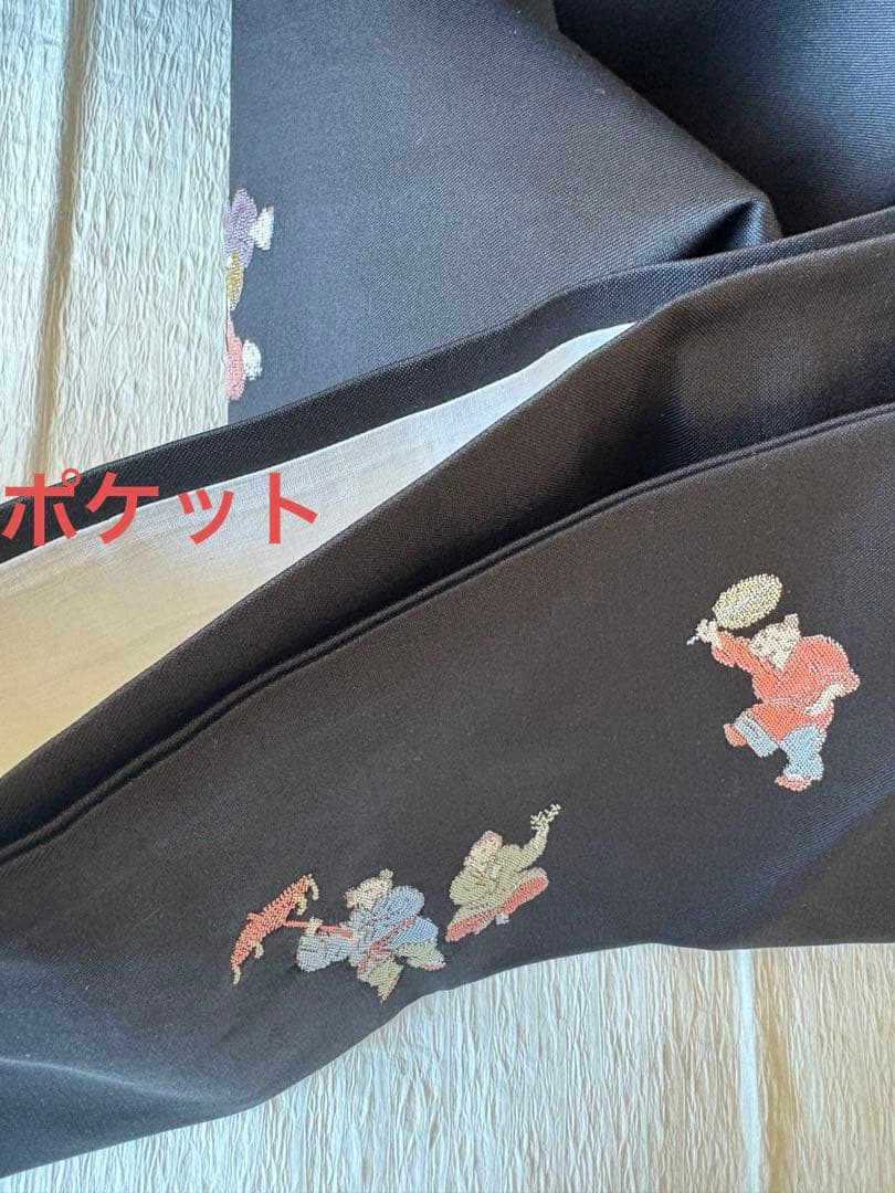 プロフィールご覧下さいJNKM二点❤️名古屋帯人物文様　黒　正絹　帯専用袋付