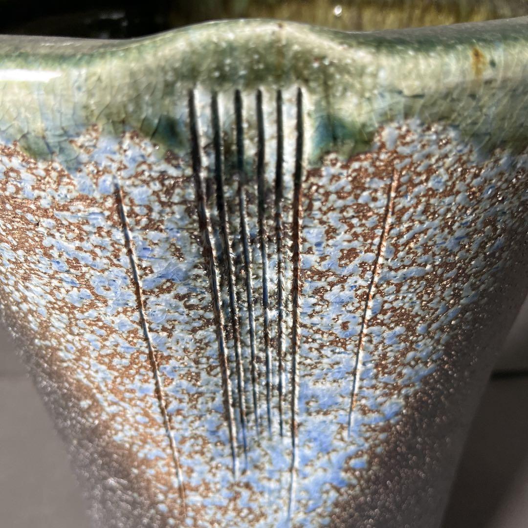 信楽焼傘立て  緑釉手付 高さ４５cm