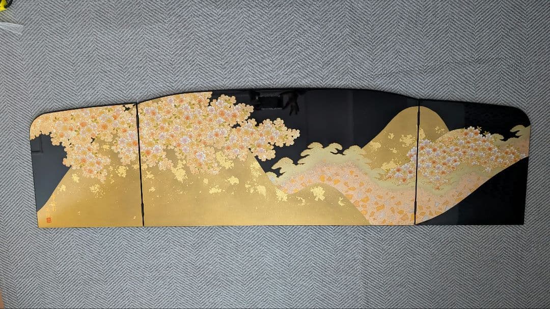 【雛飾り】本金彩 関隆 漆塗り 屏風 桜模様 秀月