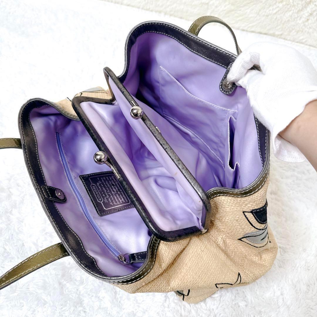 バッグ COACH Hamptons Flower Straw Kisslock Bag