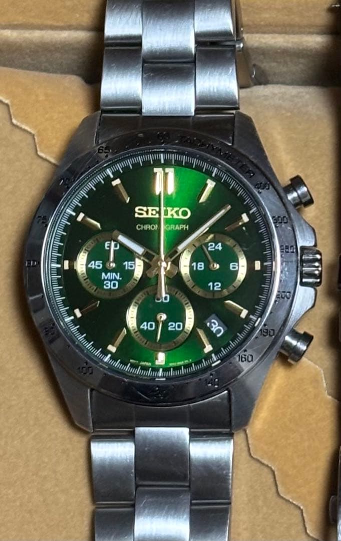乃*耶様 セイコークロノグラフ グリーン　純正革ベルト　予備　セイコーSSベルト