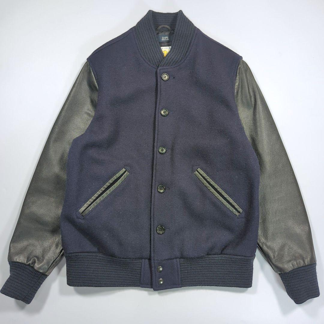 GB SPORT for SHIPS 別注スタジャン M袖レザー　USA製 黒紺