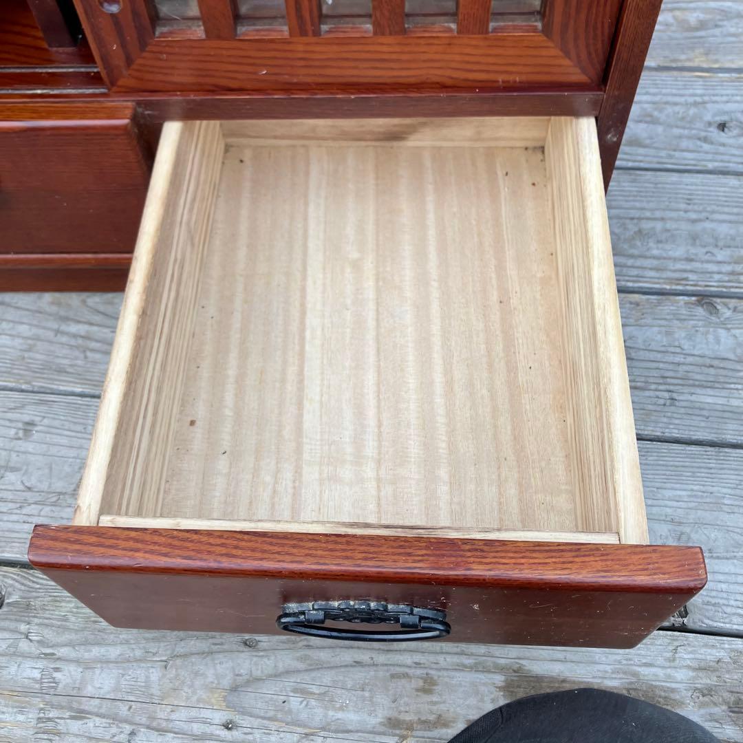 昭和レトロ 木製 格子扉 お座敷ワゴン 引き出し収納 キャスター付きポットワゴン