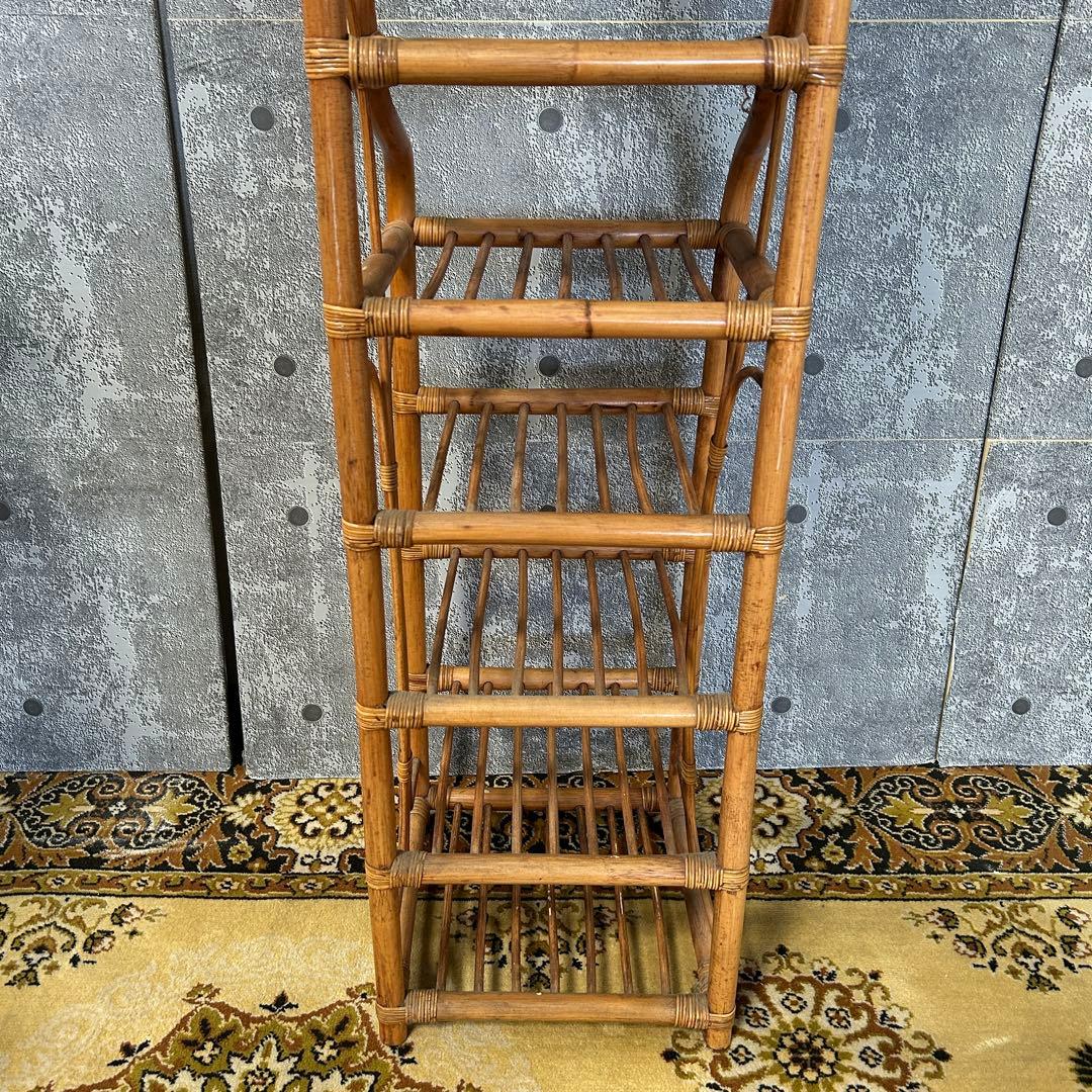 ꧁籐家具꧂ミラー付ラタンスリッパラック シューズ 靴 鏡 玄関収納 昭和レトロ