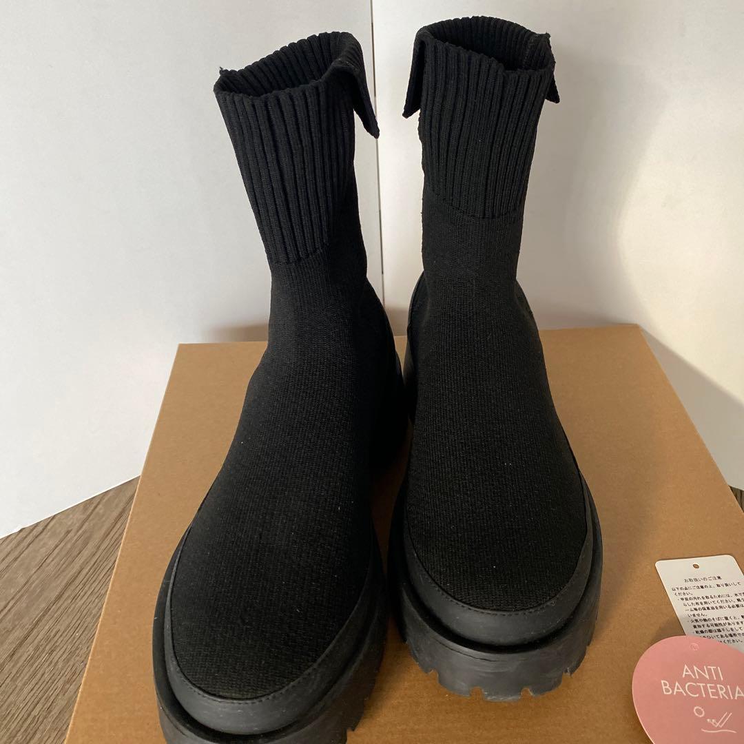 emmi ニットブーツ　厚底　黒　24cm