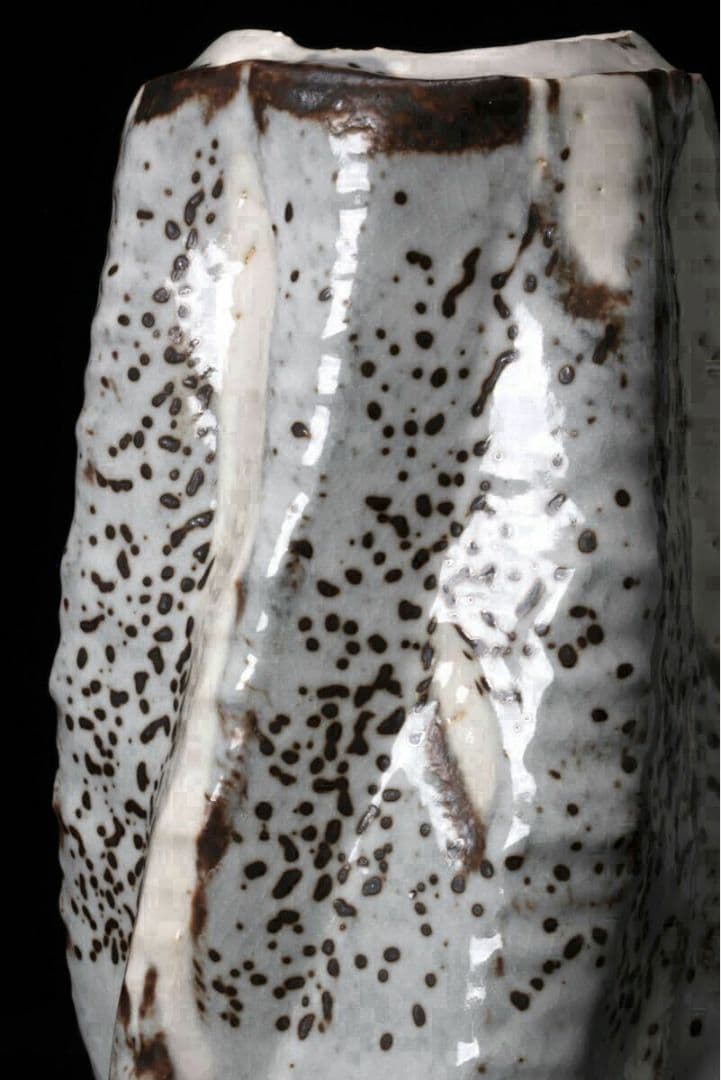 現代美濃陶芸【塚本治彦】志野花生 共箱 書状 略歴付 三越個展出品作 花器 花瓶