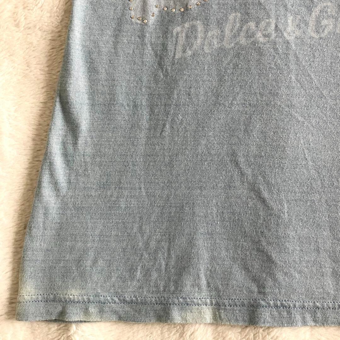 新品 ドルチェアンドガッバーナ コットン ロゴ ダメージ加工Tシャツ M ブルー