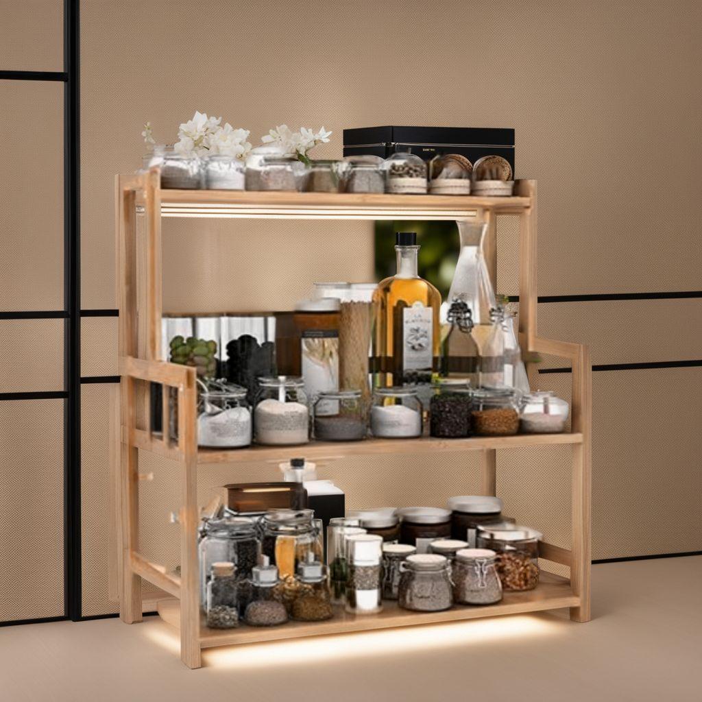 3段式収納ラック 竹材 卓上整理収納 キッチン調味料