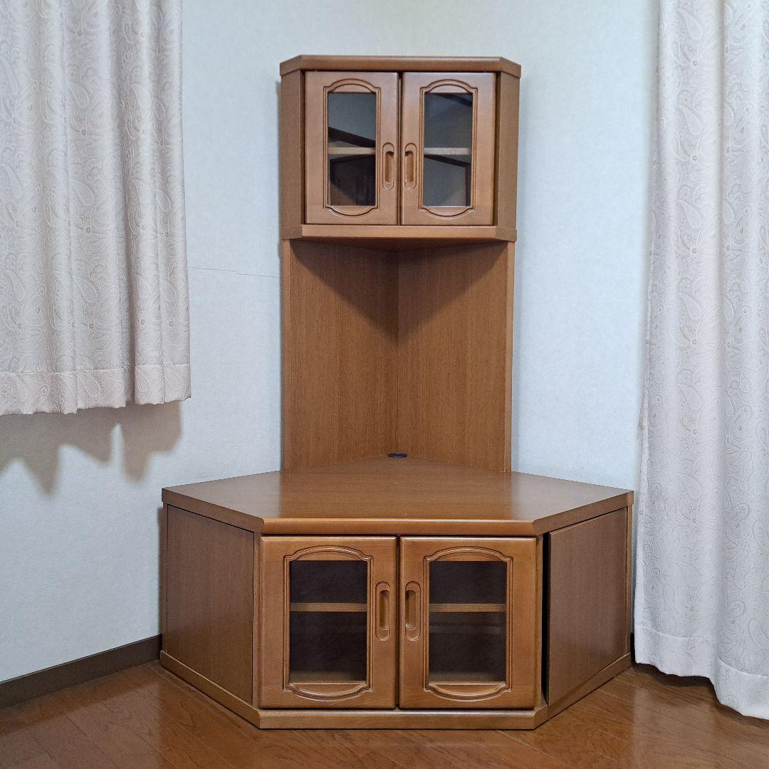 ハイタイプ　コーナーTVボード　　収納家具　ブラウン