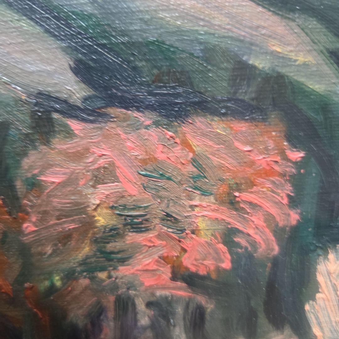 【美品】 肉筆油彩風景画 銀飾額縁フレームつき「御嶽山初雪の情景」10号サイズ