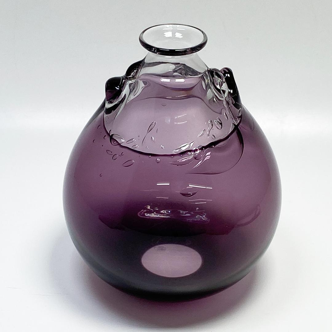 山口浩二 作 宙吹硝子 紫被花器 花瓶 木箱付