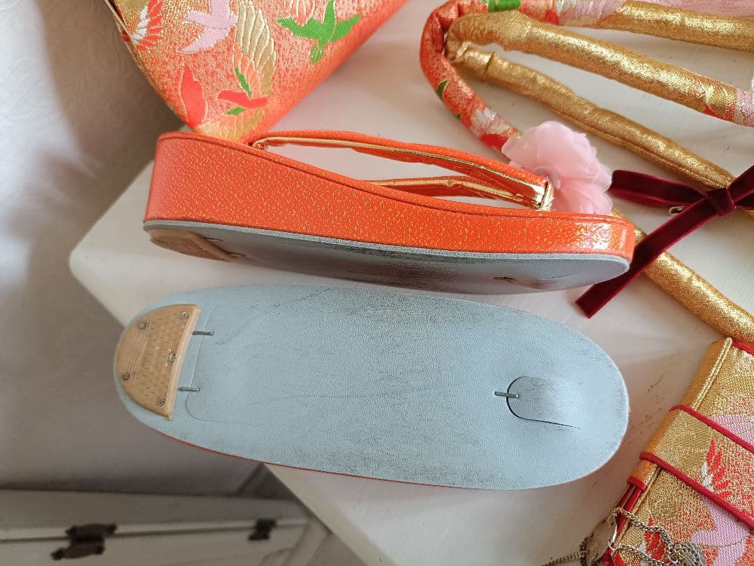 アンティーク格子模様の着物と白の作り帯☆七五三７歳セット