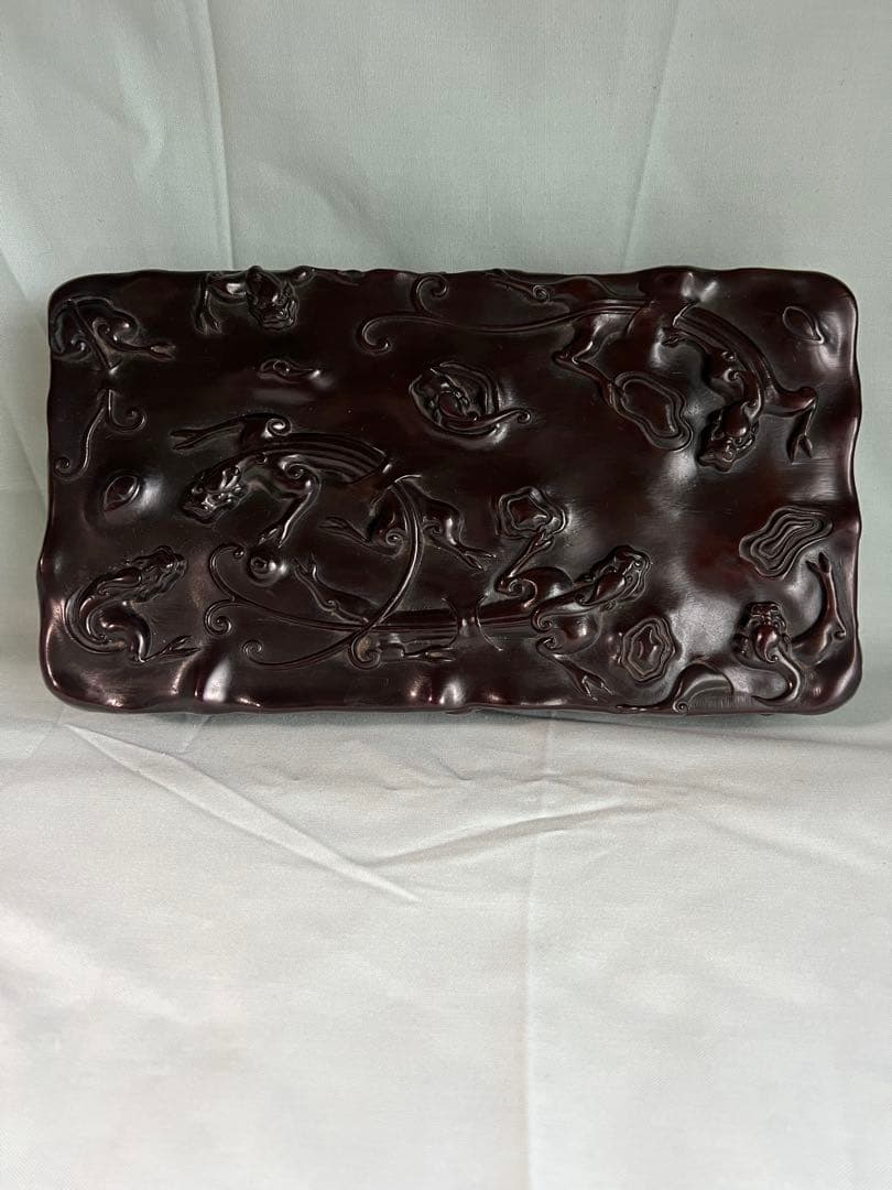 中国美術 ハイレリーフ 細密彫刻 紫檀 唐木 箱 香盒 文房品