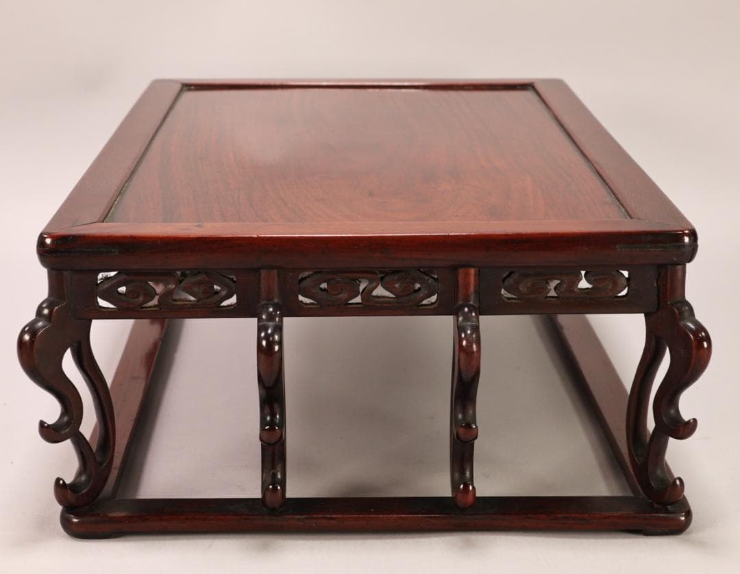 BK433　時代唐木　雲状八足　平卓　花台　香炉台　飾台　床飾　透彫り