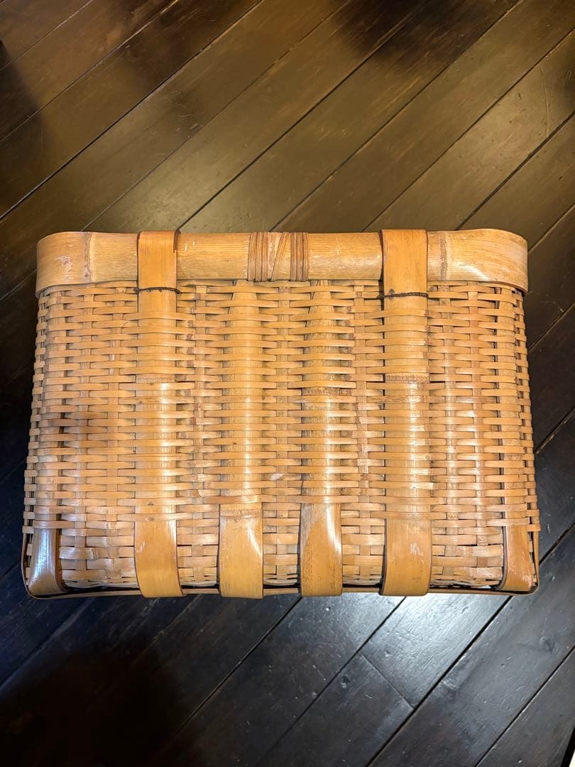 籐製長方形バスケット　アンティーク竹籠