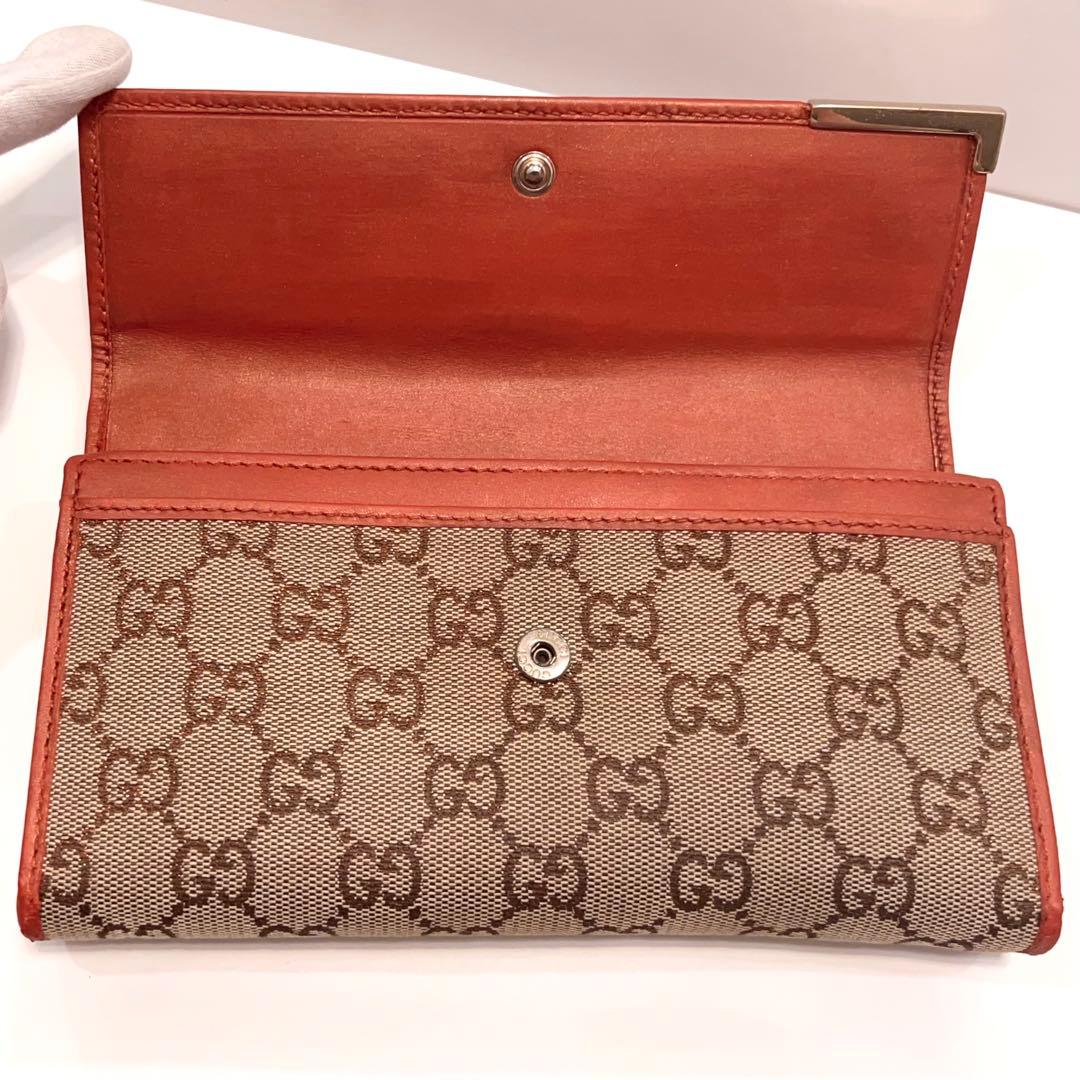 グッチ 長財布 GGキャンバス ロゴ金具 ゴールド金具 大容量 シャイニーレッド
