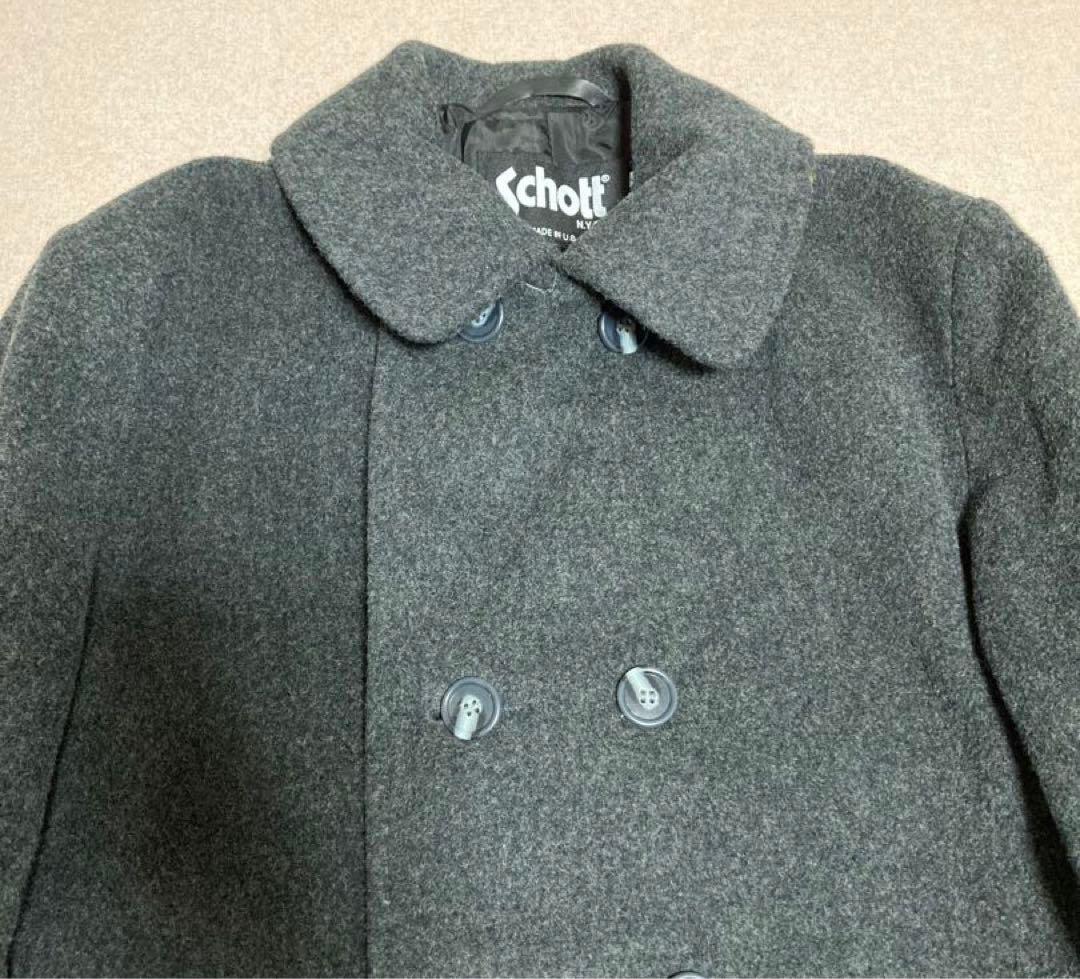 Schott ショット ウール メルトン ダブルブレスト ロングコート グレー
