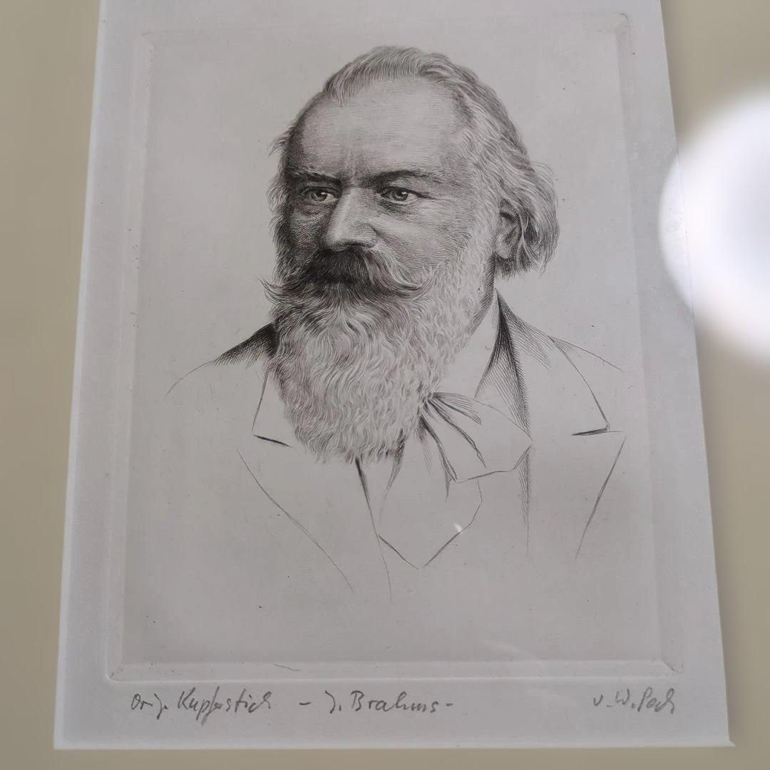 J. Brahms肖像、W. Pech署名入版画　1940年頃