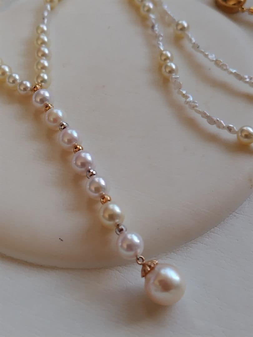 アコヤ真珠、あこやベビーパール、アコヤ芥子パールの、Y字ネックレス