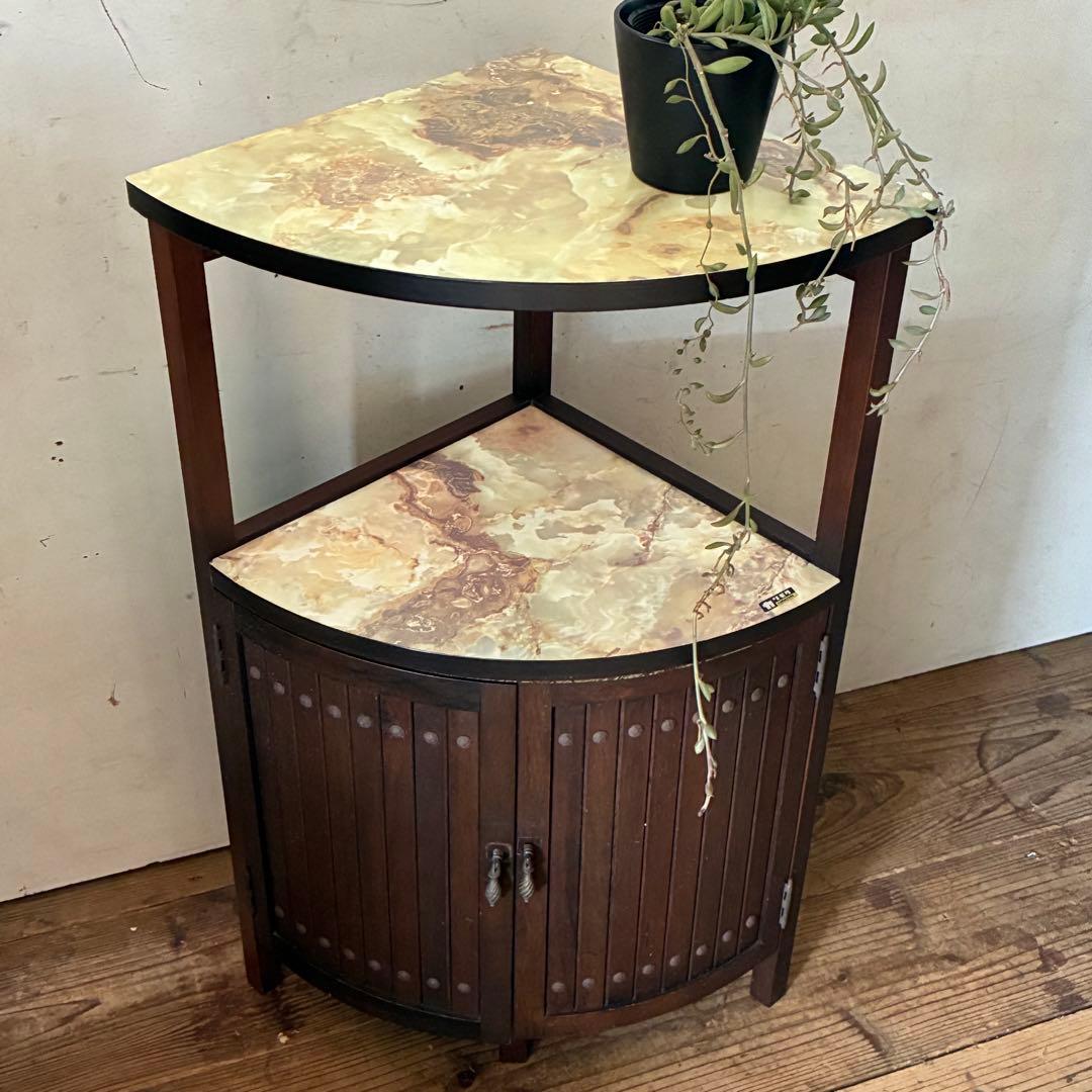 オールドカリモク ヴィンテージ コーナーラック シェルフ 棚 マーブル