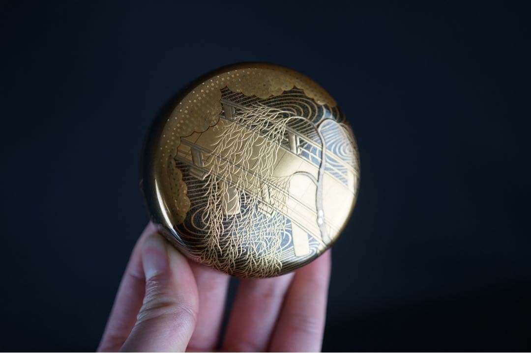 加賀蒔絵師 大下香仙 柳橋 棗 共箱 共布 金蒔絵 梨地 螺鈿細工 漆芸名品