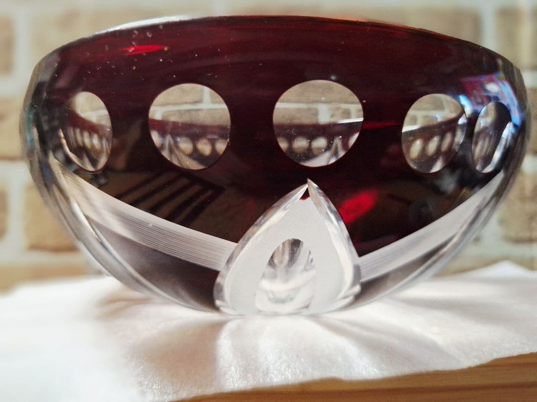 未使用！江戸切子　江戸被切子 深鉢 赤きりこ 18cm サラダボール 硝子鉢