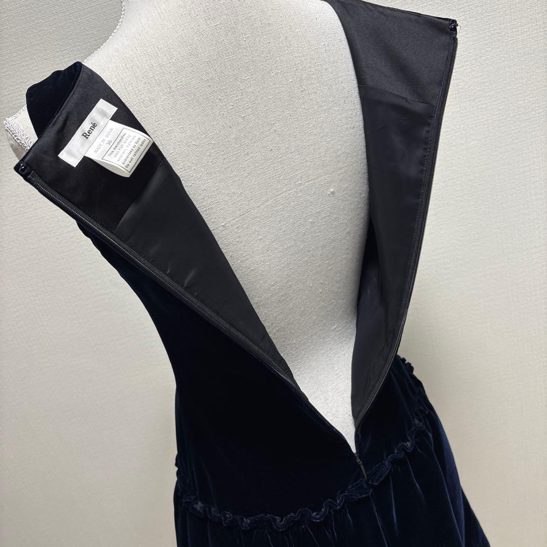 美品　Rene ネイビー ベルベット ノースリーブ ワンピース36 ドレス