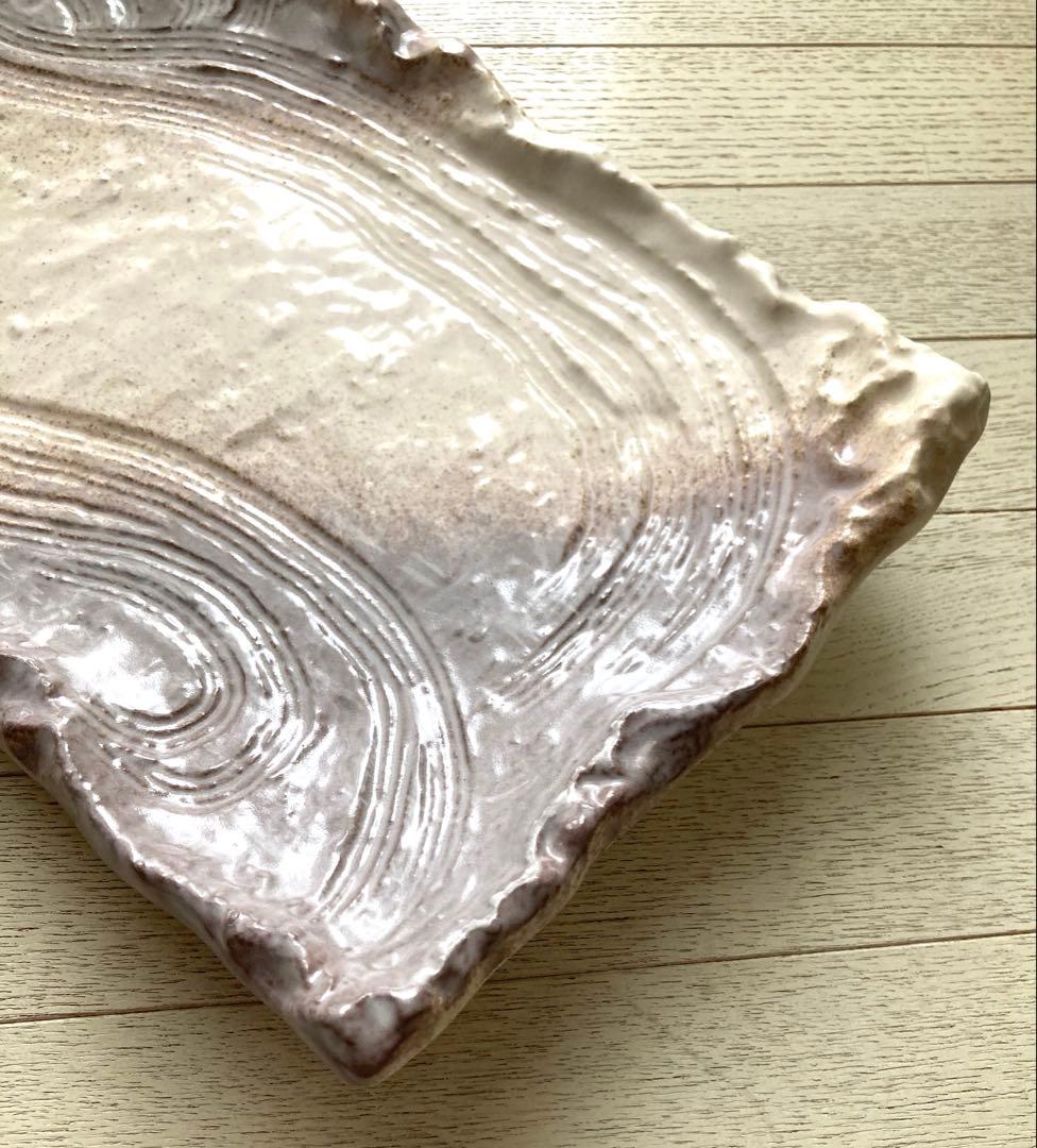 万古焼　志野脚付き長角皿　大皿　一点物　新品未使用品　白　渋い和食器