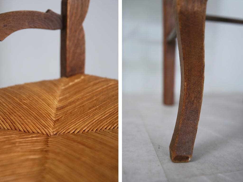 フランスアンティーク猫脚ダイニングチェア/イス/ラッシュシート(90-9-1)