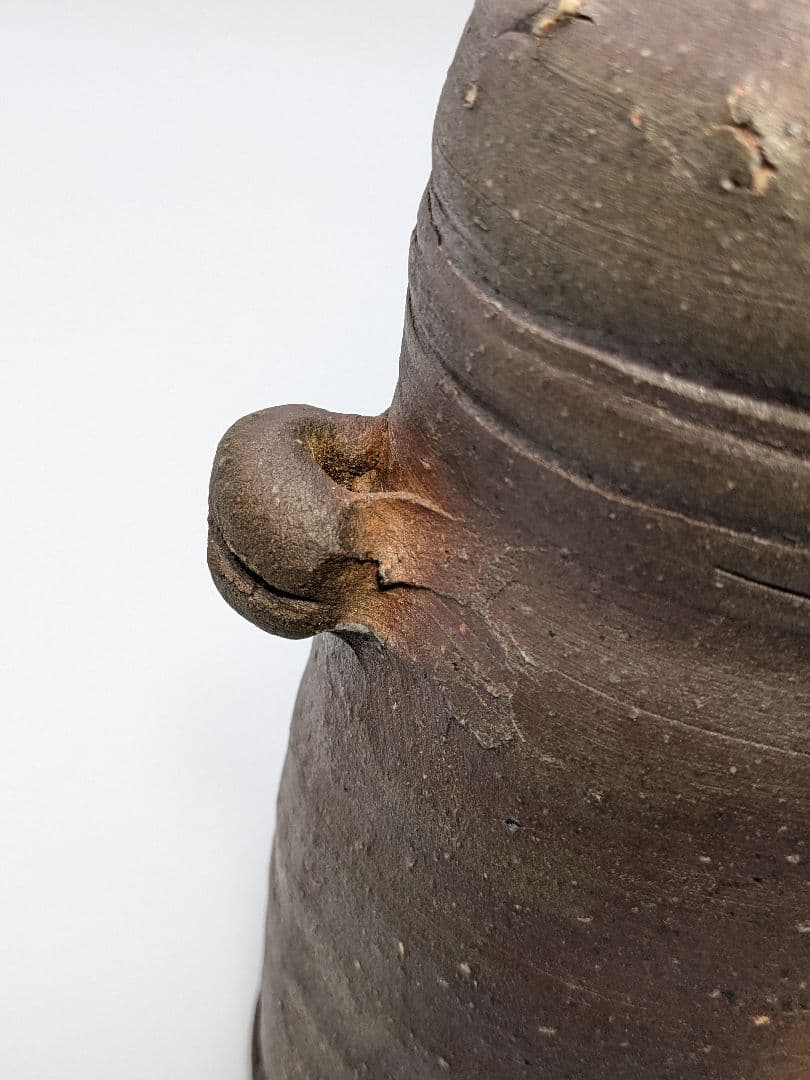 岡山県重要無形文化財 金重晃介 備前焼 耳付花入 共箱 花瓶 花器 置物 茶道具