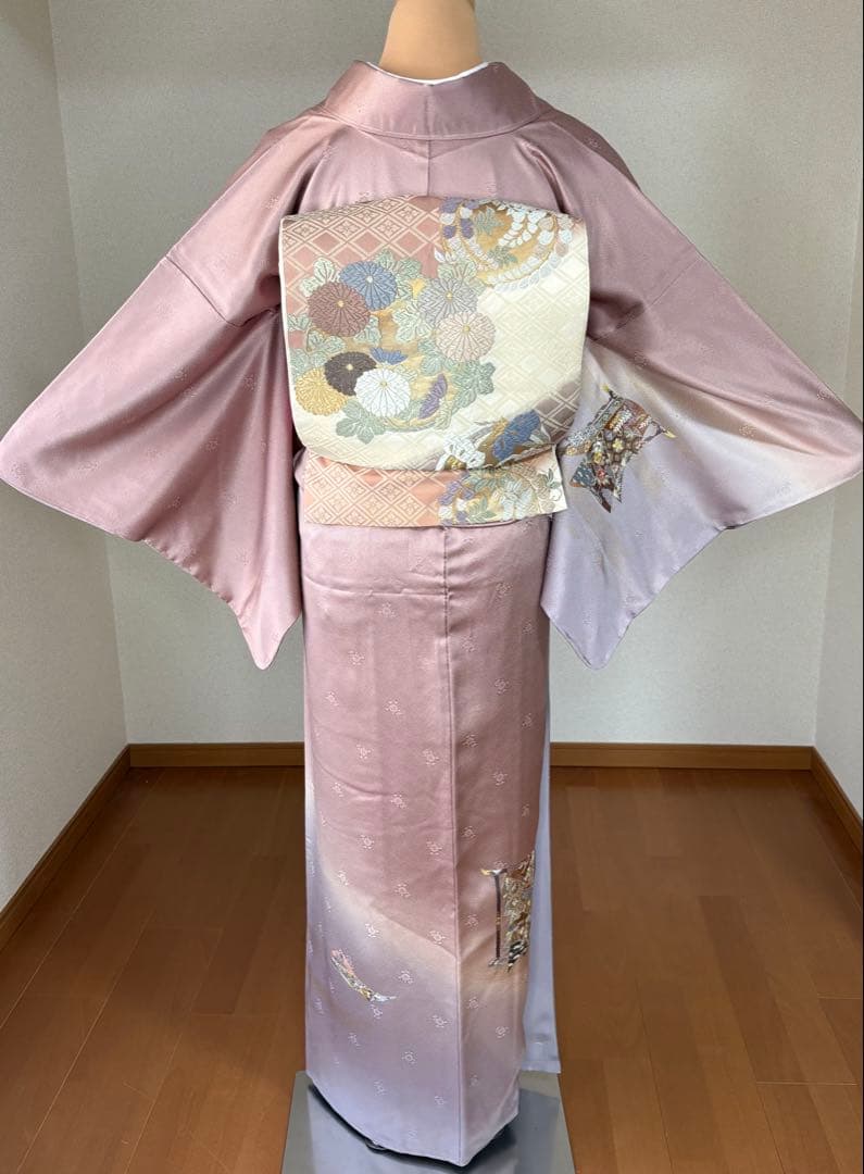 4点フルセット　正絹訪問着　袋帯　帯揚げ　帯締め　未使用品