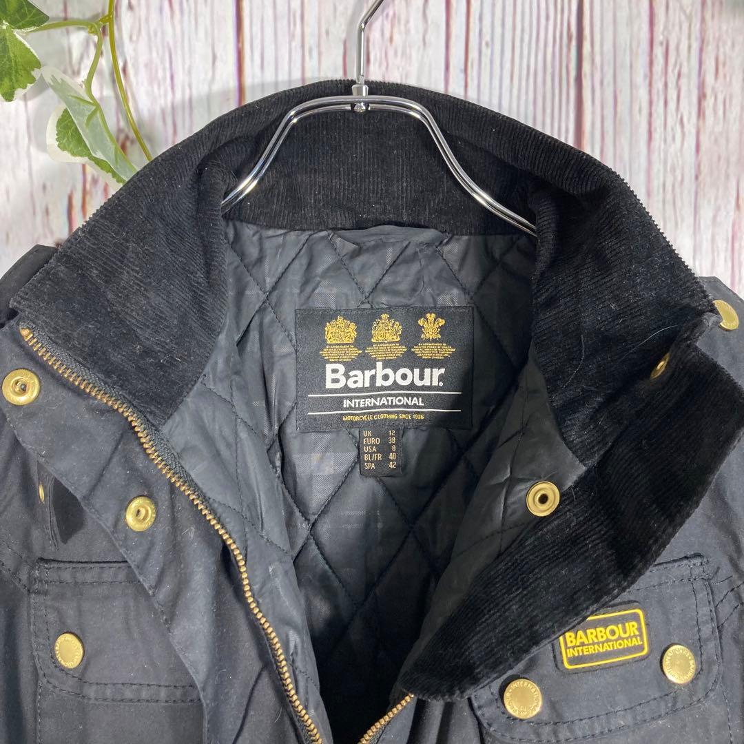 【美品】Barbour バブアー オイルドジャケット　モッズコート　黒　ロゴ