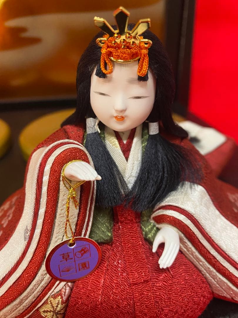 雛人形　草園作　木目込人形　親王飾り・サイズ間口約４７×奥行約３５×高さ約３２㎝